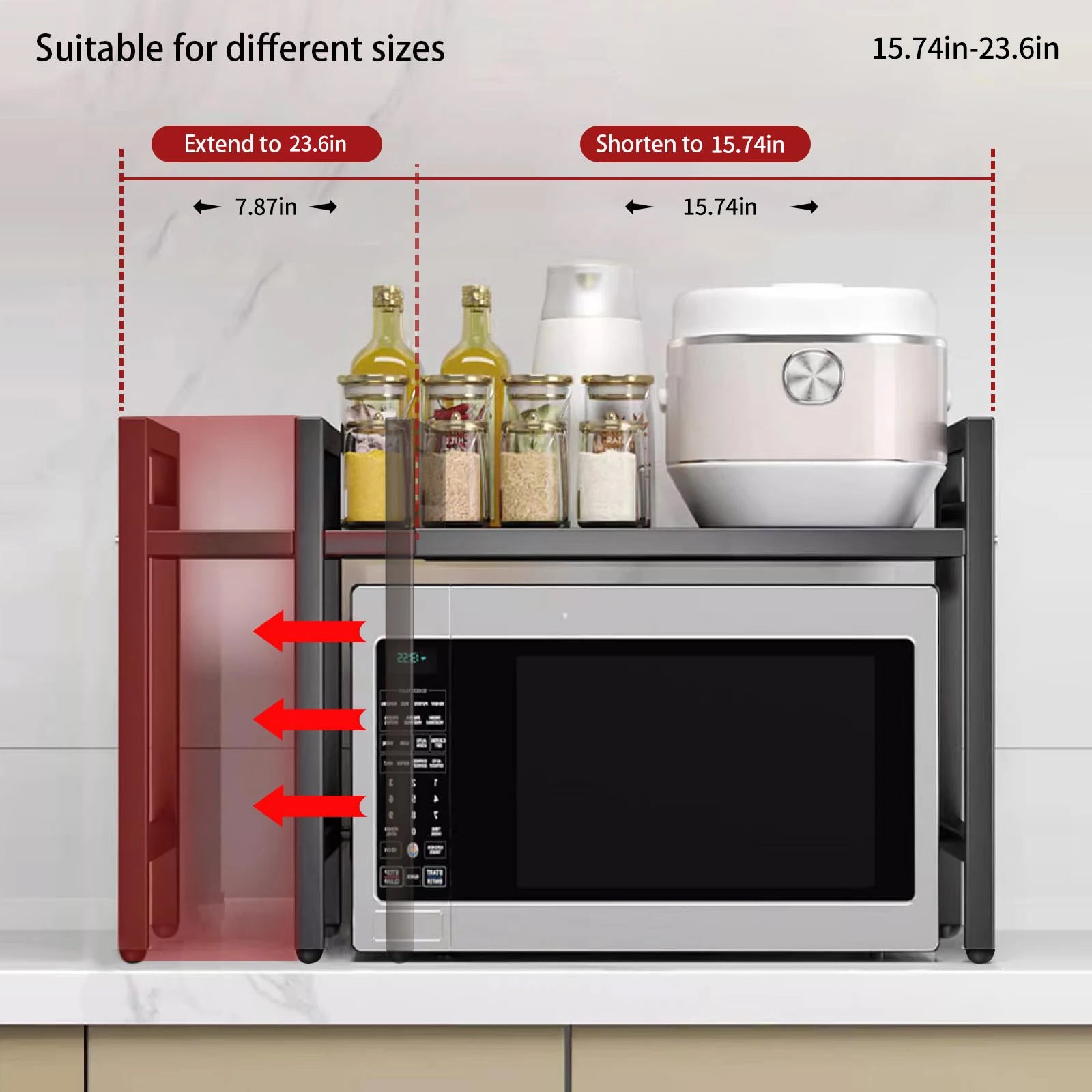 1 Stück Erweiterbarer 42–64 Cm Großer Mikrowellen-Regal-Organizer, Feuchtigkeits- Und Rostfrei, Mikrowellen-Arbeitsplatten-Organizer, Geschirr-Aufbewahrung