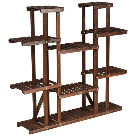 Hölzerner 9-Stufiger Pflanzenständer Blumenregal Pflanzenregal 125 X 25 X 114 Cm Braun
