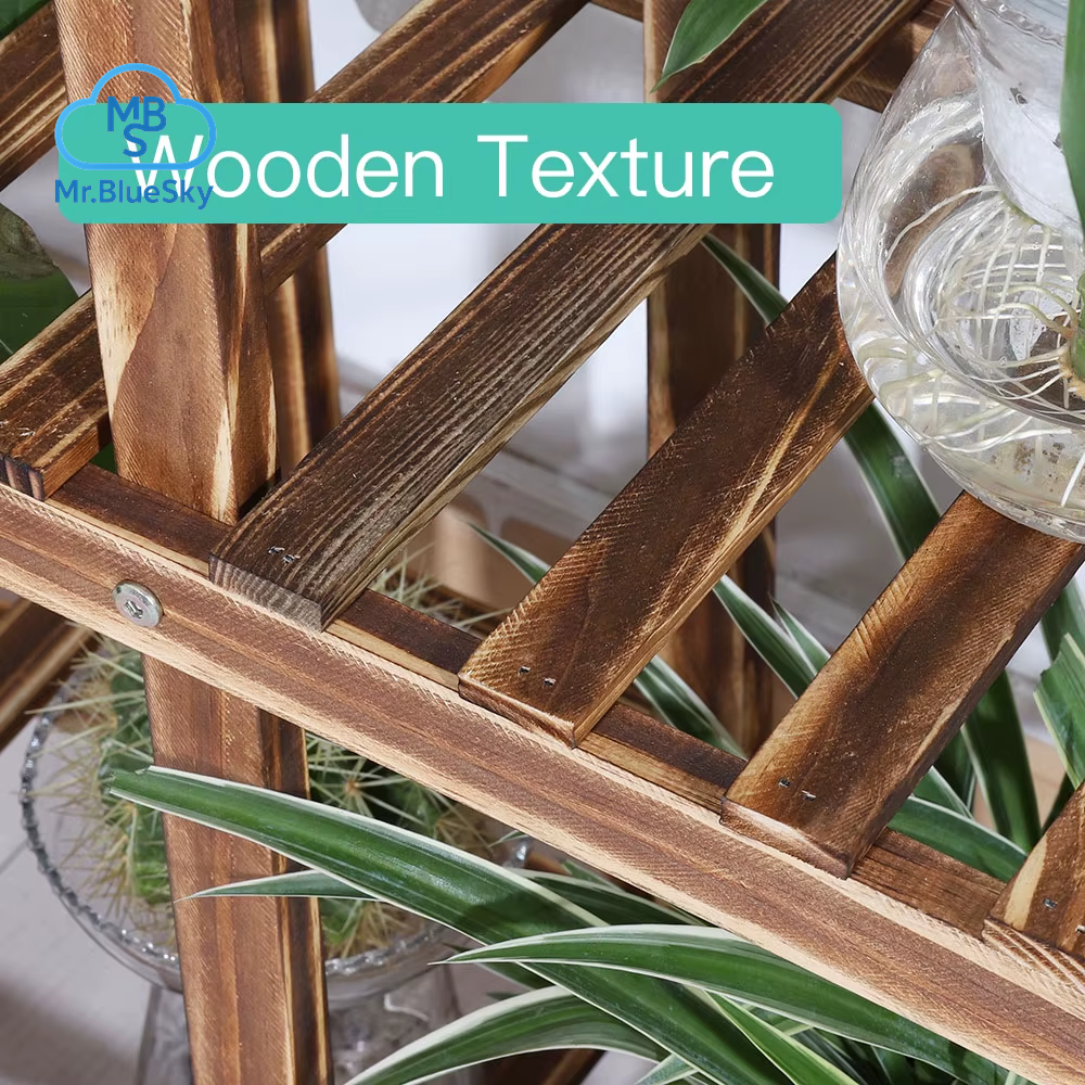 6-Stufiger Pflanzenständer Aus Holz, Vertikal Karbonisiert, Mehrere Halterungen Für Drinnen Und Draußen, Terrasse