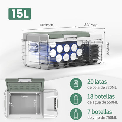 NL15 15L Tragbarer Autokühlschrank 12 Volt Mini-Kühlschrank Mit Gefrierfach 12/24 V DC 100-240 V AC Kühler Eisbox Für LKW Camping