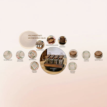 Acacia Wood Spice Rack with 12/24X120Ml Spice Jars & Labels | Kitchen Organiser, Easy to Move for Storing Spices