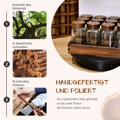 Acacia Wood Spice Rack with 12/24X120Ml Spice Jars & Labels | Kitchen Organiser, Easy to Move for Storing Spices
