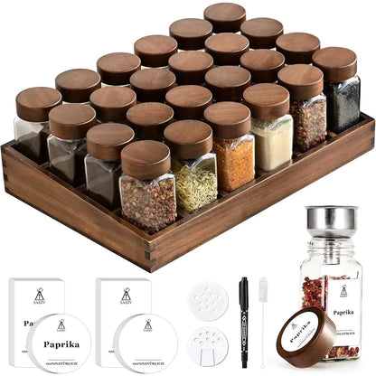 Acacia Wood Spice Rack with 12/24X120Ml Spice Jars & Labels | Kitchen Organiser, Easy to Move for Storing Spices