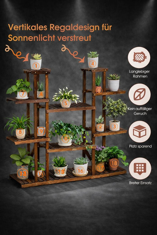 Hölzerner 9-Stufiger Pflanzenständer Blumenregal Pflanzenregal 125 X 25 X 114 Cm Braun