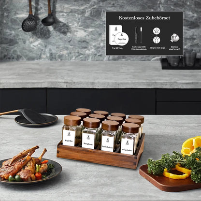 Acacia Wood Spice Rack with 12/24X120Ml Spice Jars & Labels | Kitchen Organiser, Easy to Move for Storing Spices