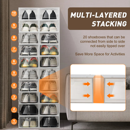 20Er-Pack Faltbarer Schuhkarton-Organizer, Stapelbar, Durchsichtiger Kunststoff, Sneaker-Schuhvitrine, Organizer, Behälter Für Den Schrank