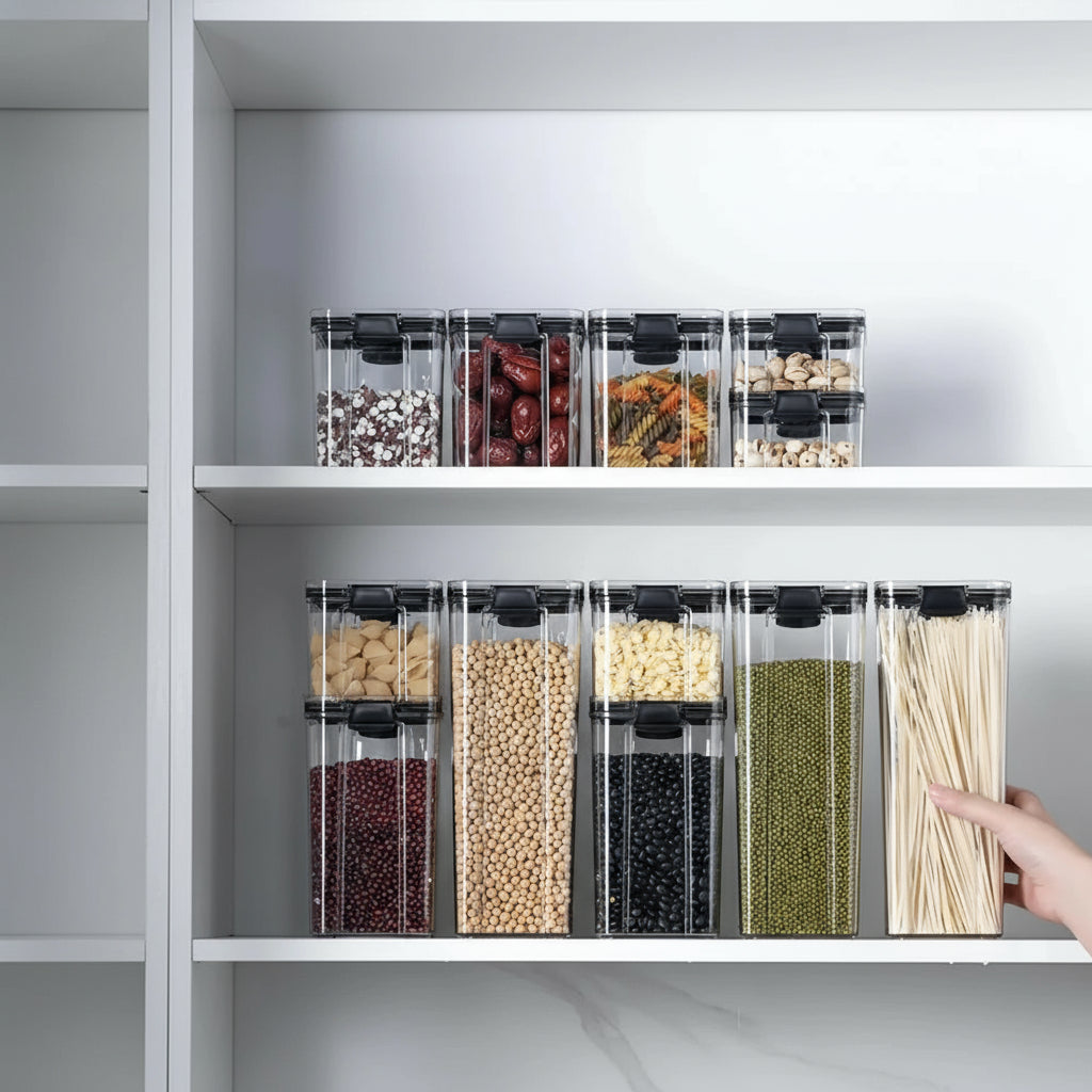 Multipurpose Food Storage Containers Set - Clear Jars with Lids for Cereal, Candy, and Dry Goods
