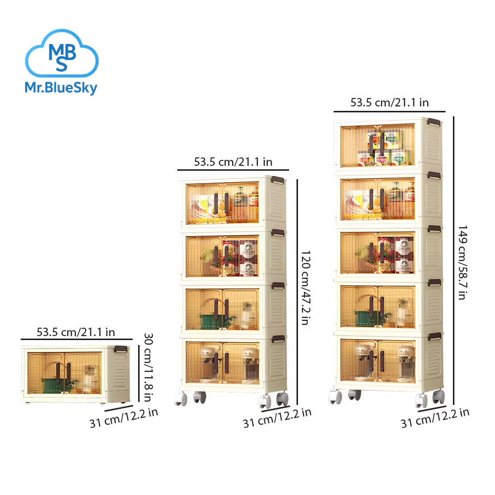 Faltbare Aufbewahrungsbox mit Staubschutz und drehbaren Rollen für Küche, Schlafzimmer und Wohnzimmer