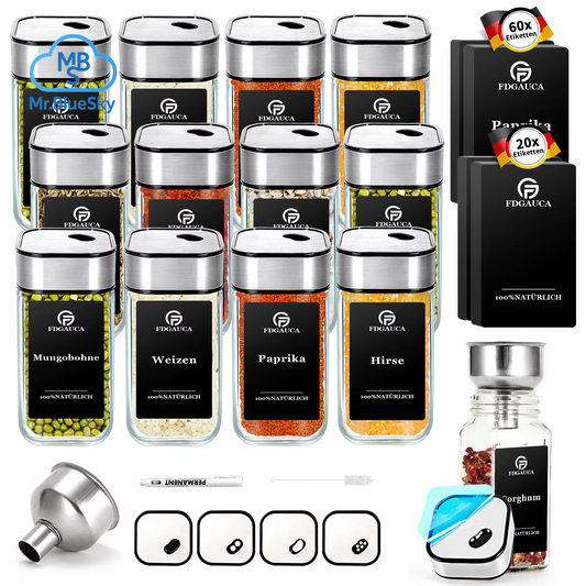 6/12/24 Stück Gewürzgläser Aus Glas Mit 360° ° Rotierende Deckel, 120 Ml Gewürzflaschen Mit Schwarzen Etiketten, Trichter, Bürste Zum Organisieren Von Gewürzen