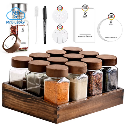 Gewürzregal Aus Akazienholz Mit 12/24 X 120 Ml Gewürzgläsern Und Etiketten | Küchen-Organizer, Leicht Zu Bewegen, Um Gewürze Zu Bewegen