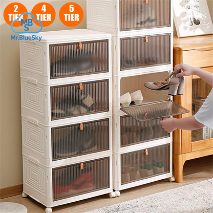 2/4/5 Etagen Faltbare Aufbewahrungsbox Mit Deckel, Zusammenklappbare Aufbewahrung, Schuhregal, Organizer, Haushalts-Organizer, Box Mit Rädern