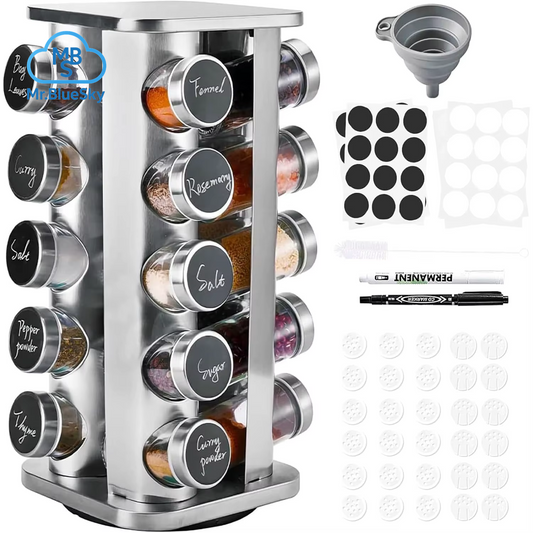 360 ° Rotierendes Gewürzregal Mit 20 100 Ml Gewürzgläsern, Karussell Aus Edelstahl, Gewürz-Organizer