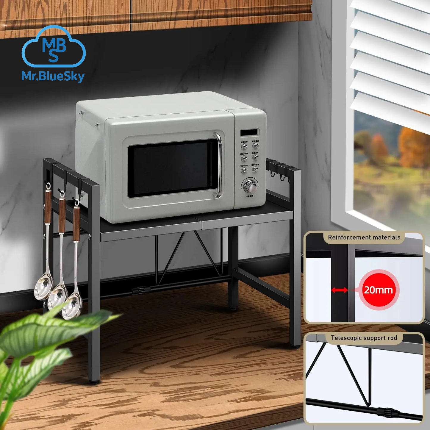 Erweiterbarer Mikrowellen-Regal-Organizer 42–64 cm – Rostfrei & Feuchtigkeitsbeständig für optimale Geschirr-Aufbewahrung