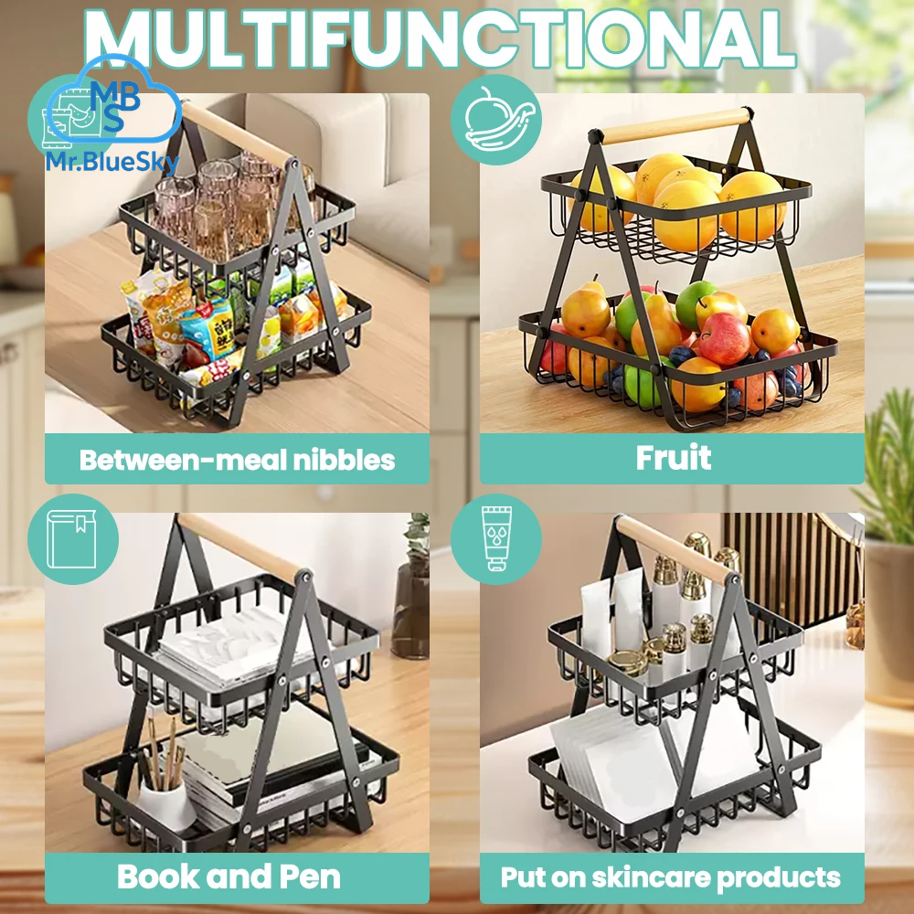 2-Stufiger Obstkorb, Obstschalenhalter, Brotkorb, Gemüseständer, Abnehmbarer Obsthalter Für Obst, Gemüse, Snacks