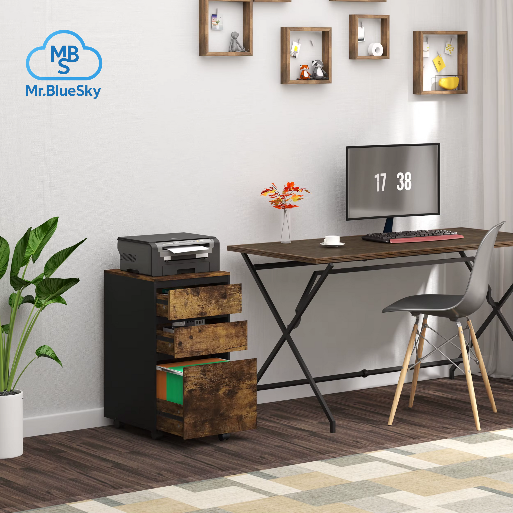 40 X 70 X 40 Cm Mobiler Aktenschrank Für Hebelbogen-Ordner, Büro-Organizer, Aufbewahrung Mit 3 Schubladen, Rollen, Rollschrank