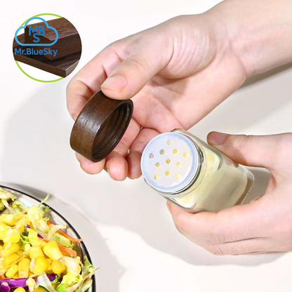 12/24 Stück Akazienholz Gewürzglas Deckel Quadratisch Set, 120Ml Glas Gewürzglas Mit Gewürzetikett