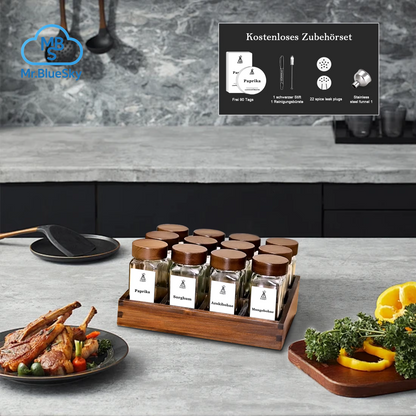 Gewürzregal Aus Akazienholz Mit 12/24 X 120 Ml Gewürzgläsern Und Etiketten | Küchen-Organizer, Leicht Zu Bewegen, Um Gewürze Zu Bewegen