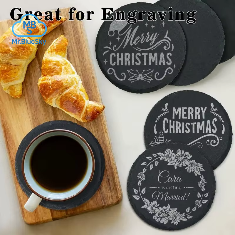 Untersetzer Aus Schwarzem Schiefer in Großen Mengen, Runde Tassenuntersetzer Zum Gravieren, Handgefertigte Getränkeuntersetzer, Bar-Untersetzer Mit Kratzfester Unterseite