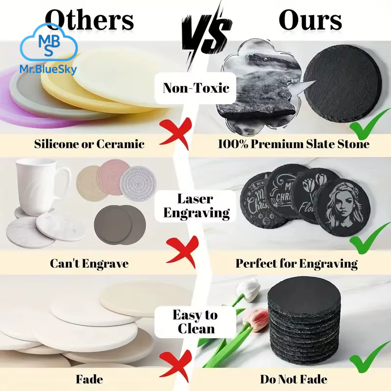 Untersetzer Aus Schwarzem Schiefer in Großen Mengen, Runde Tassenuntersetzer Zum Gravieren, Handgefertigte Getränkeuntersetzer, Bar-Untersetzer Mit Kratzfester Unterseite