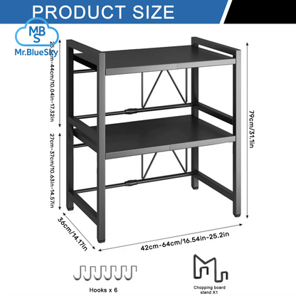 Erweiterbares Mikrowellenherdregal, 2-Stufiges Mikrowellenregal, Mit 6 Haken, Verstellbare Breite, Küchentheke-Organizer, Regalständer