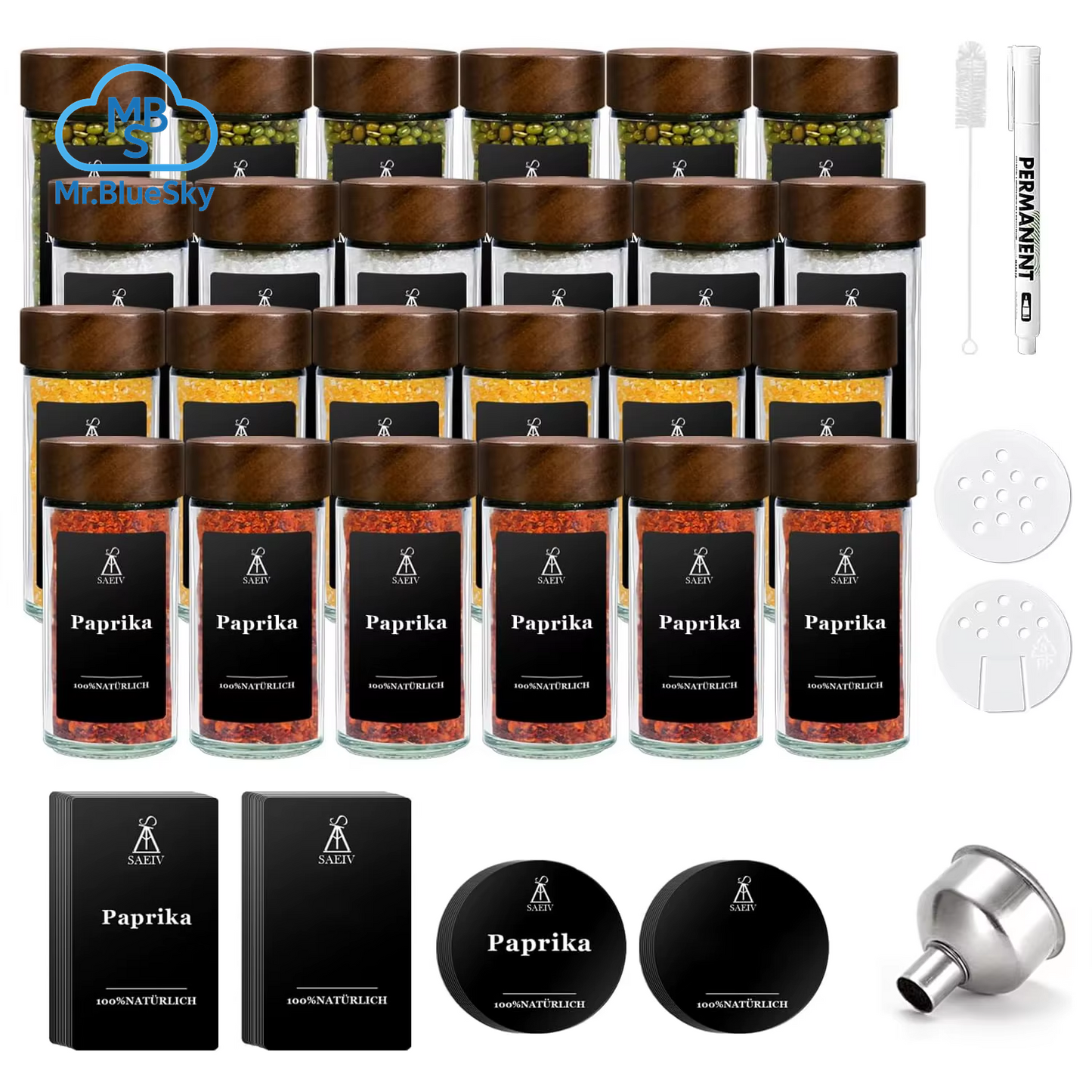 12/24 Stück 120 Ml Glas-Gewürzgläser Mit Deckel Aus Natürlichem Akazienholz, Runde Shaker-Behälter Mit Etiketten Für Die Aufbewahrung in Der Küche