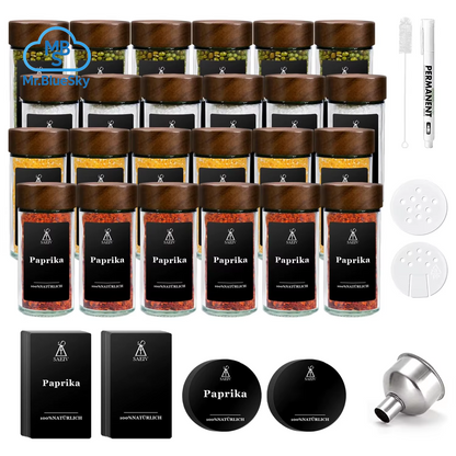 12/24 Stück 120 Ml Glas-Gewürzgläser Mit Deckel Aus Natürlichem Akazienholz, Runde Shaker-Behälter Mit Etiketten Für Die Aufbewahrung in Der Küche