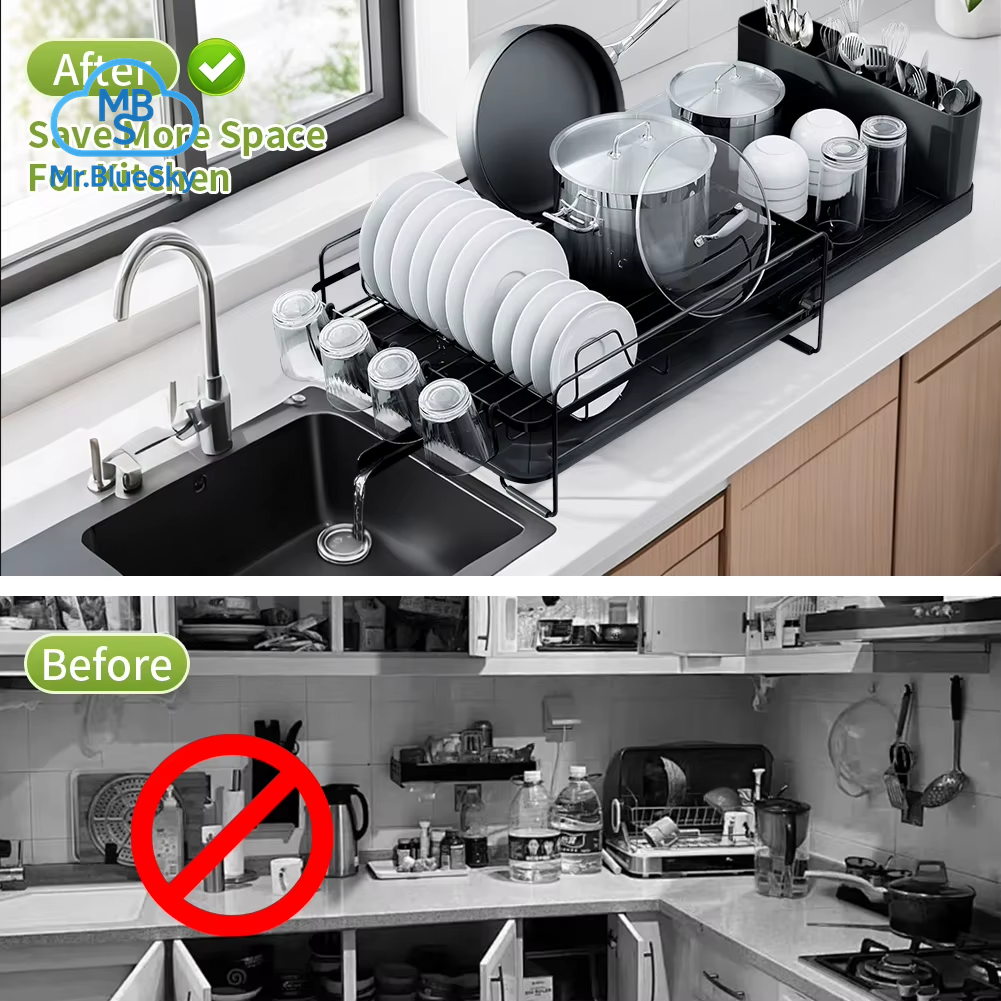Abtropfgestell – Ausziehbarer Abtropfgestell, Multifunktionaler Rostfreier Abtropfgestell Für Die Küchentheke, Mit Besteck Und Getränkehaltern