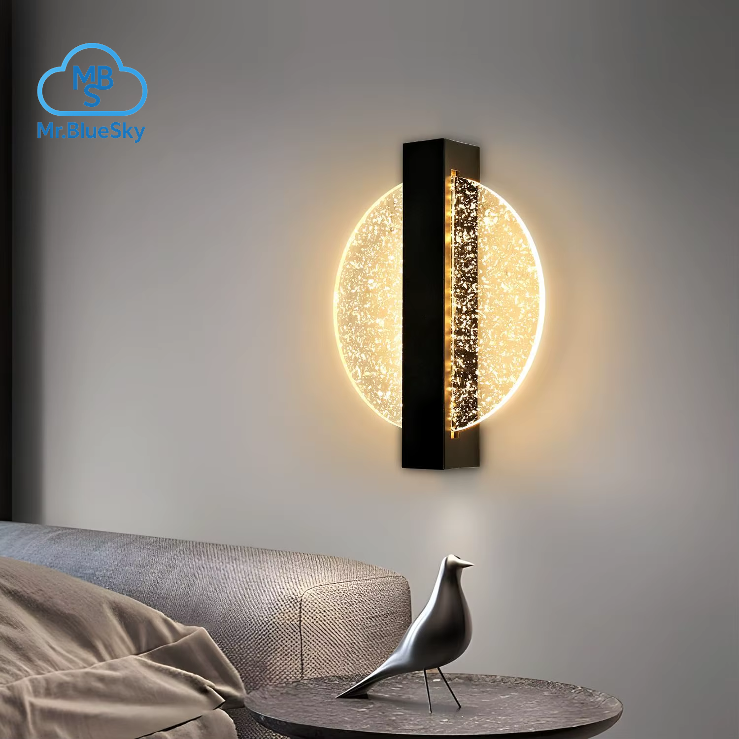 Moderne Led-Wandleuchte Mit Blatt Silber, Rund, Schwarz, Acryl, Warmes Licht 3500 K, Für Schlafzimmer Und Wohnzimmer