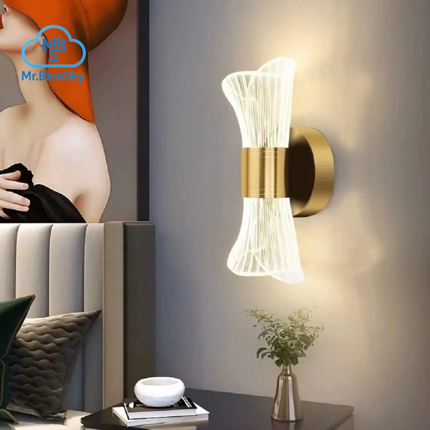 Goldene Acryl-Wandleuchte, 12-W-Led-Wandleuchte Mit 3 Farbtemperaturoptionen (3000 K/4000 K/6500 K), Perfekt Für Den Flur