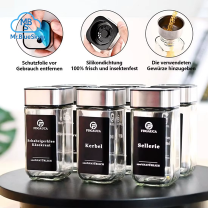 6/12/24 Stück Gewürzgläser Aus Glas Mit 360° ° Rotierende Deckel, 120 Ml Gewürzflaschen Mit Schwarzen Etiketten, Trichter, Bürste Zum Organisieren Von Gewürzen