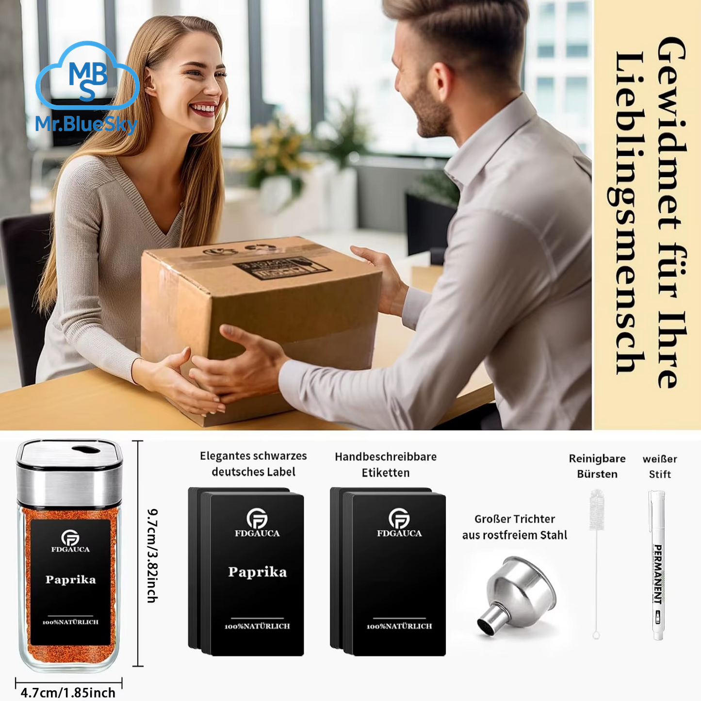 6/12/24 Stück Gewürzgläser Aus Glas Mit 360° ° Rotierende Deckel, 120 Ml Gewürzflaschen Mit Schwarzen Etiketten, Trichter, Bürste Zum Organisieren Von Gewürzen