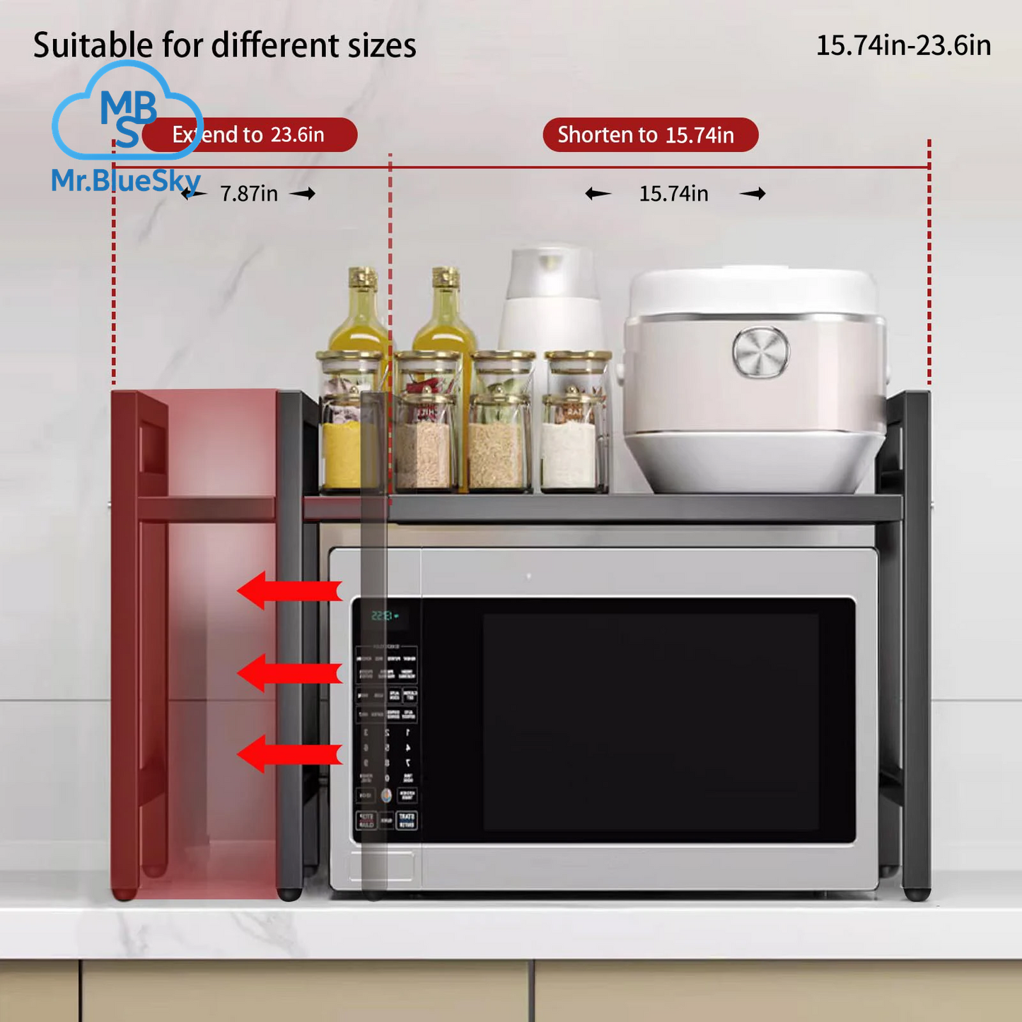 Erweiterbarer Mikrowellen-Regal-Organizer 42–64 cm – Rostfrei & Feuchtigkeitsbeständig für optimale Geschirr-Aufbewahrung