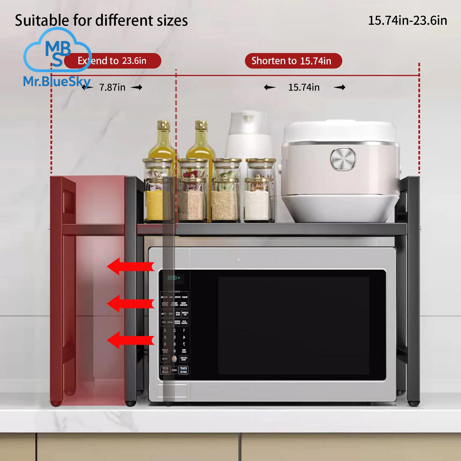 Erweiterbarer Mikrowellen-Regal-Organizer 42–64 cm – Rostfrei & Feuchtigkeitsbeständig für optimale Geschirr-Aufbewahrung