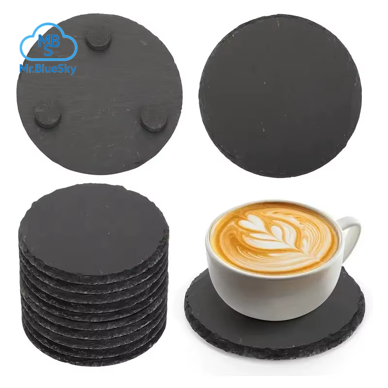 Untersetzer Aus Schwarzem Schiefer in Großen Mengen, Runde Tassenuntersetzer Zum Gravieren, Handgefertigte Getränkeuntersetzer, Bar-Untersetzer Mit Kratzfester Unterseite