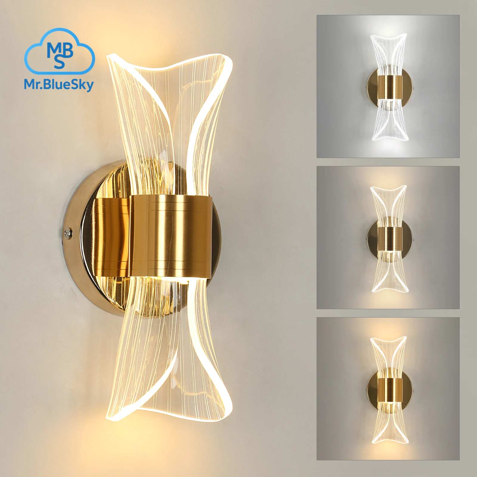 Goldene Acryl-Wandleuchte, 12-W-Led-Wandleuchte Mit 3 Farbtemperaturoptionen (3000 K/4000 K/6500 K), Perfekt Für Den Flur