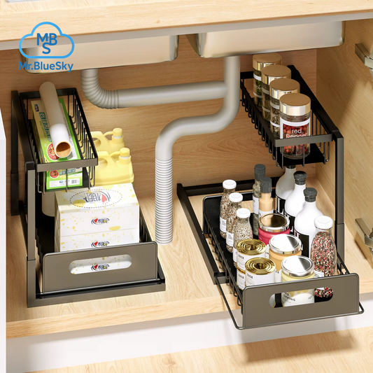 Organizer Und Aufbewahrung Unter Der Spüle, 2Er-Pack Ausziehbarer Schrank-Organizer, Ausziehbares Spülbecken-Regal, Schrank-Aufbewahrungsregale