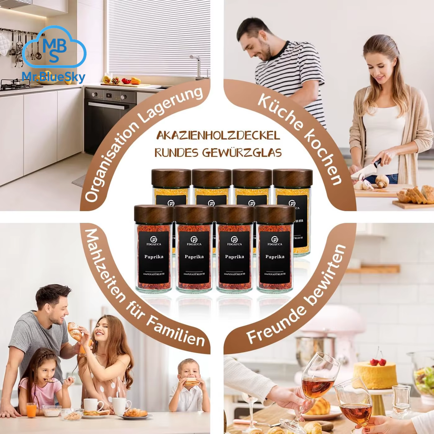 12/24 Stück 120 Ml Glas-Gewürzgläser Mit Deckel Aus Natürlichem Akazienholz, Runde Shaker-Behälter Mit Etiketten Für Die Aufbewahrung in Der Küche