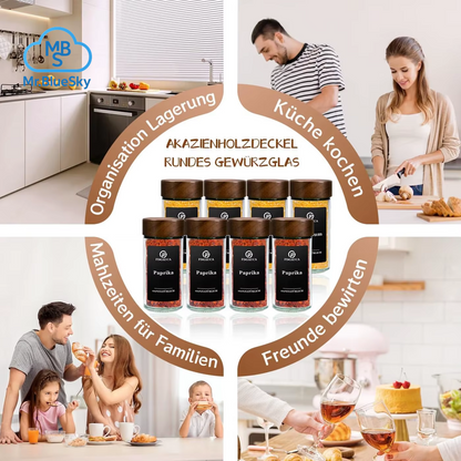 12/24 Stück 120 Ml Glas-Gewürzgläser Mit Deckel Aus Natürlichem Akazienholz, Runde Shaker-Behälter Mit Etiketten Für Die Aufbewahrung in Der Küche