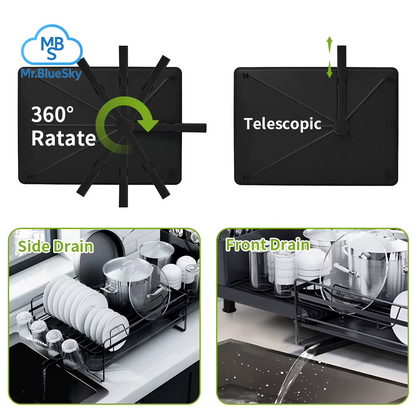 Abtropfgestell – Ausziehbarer Abtropfgestell, Multifunktionaler Rostfreier Abtropfgestell Für Die Küchentheke, Mit Besteck Und Getränkehaltern