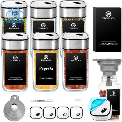 6/12/24 Stück Gewürzgläser Aus Glas Mit 360° ° Rotierende Deckel, 120 Ml Gewürzflaschen Mit Schwarzen Etiketten, Trichter, Bürste Zum Organisieren Von Gewürzen