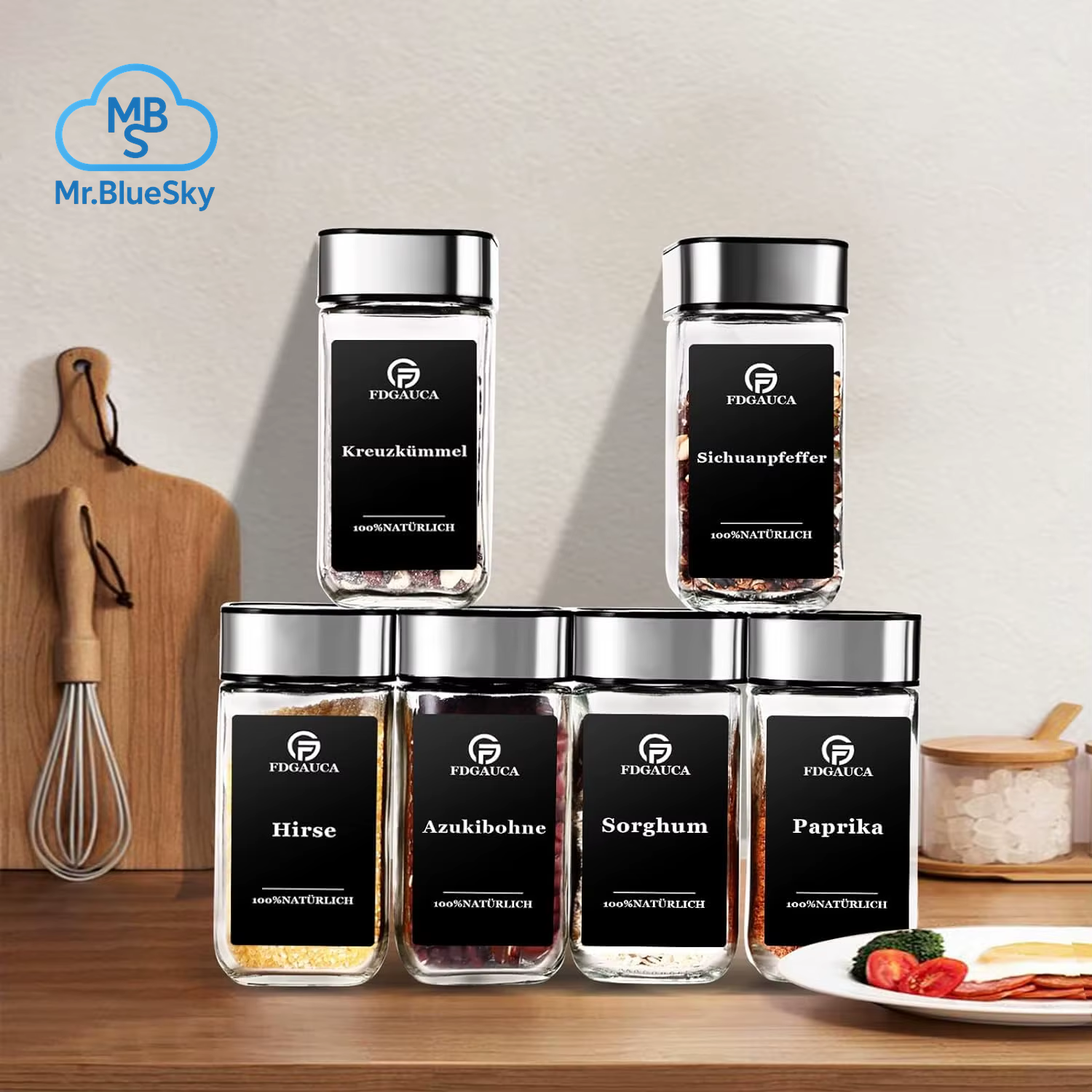 6/12/24 Stück Gewürzgläser Aus Glas Mit 360° ° Rotierende Deckel, 120 Ml Gewürzflaschen Mit Schwarzen Etiketten, Trichter, Bürste Zum Organisieren Von Gewürzen