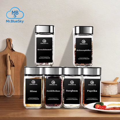 6/12/24 Stück Gewürzgläser Aus Glas Mit 360° ° Rotierende Deckel, 120 Ml Gewürzflaschen Mit Schwarzen Etiketten, Trichter, Bürste Zum Organisieren Von Gewürzen
