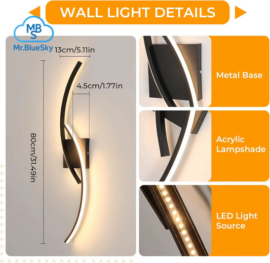 27W Schwarze Wandleuchte, 3000K Warmes Licht Wandleuchte, Moderne Minimalistische Wandleuchte Für Wohnzimmer, Schlafzimmer, Esszimmer, Flure