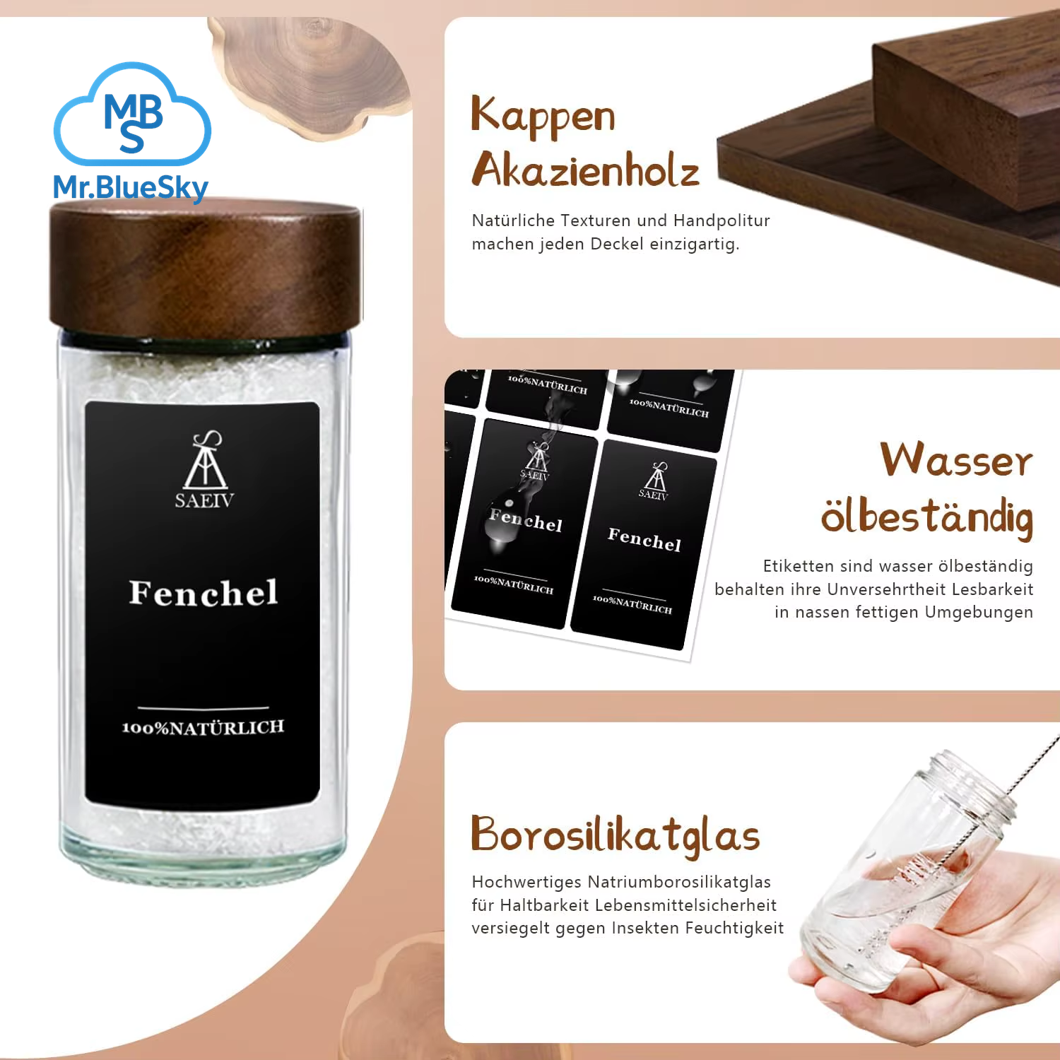 12/24 Stück 120 Ml Glas-Gewürzgläser Mit Deckel Aus Natürlichem Akazienholz, Runde Shaker-Behälter Mit Etiketten Für Die Aufbewahrung in Der Küche