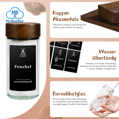 12/24 Stück 120 Ml Glas-Gewürzgläser Mit Deckel Aus Natürlichem Akazienholz, Runde Shaker-Behälter Mit Etiketten Für Die Aufbewahrung in Der Küche