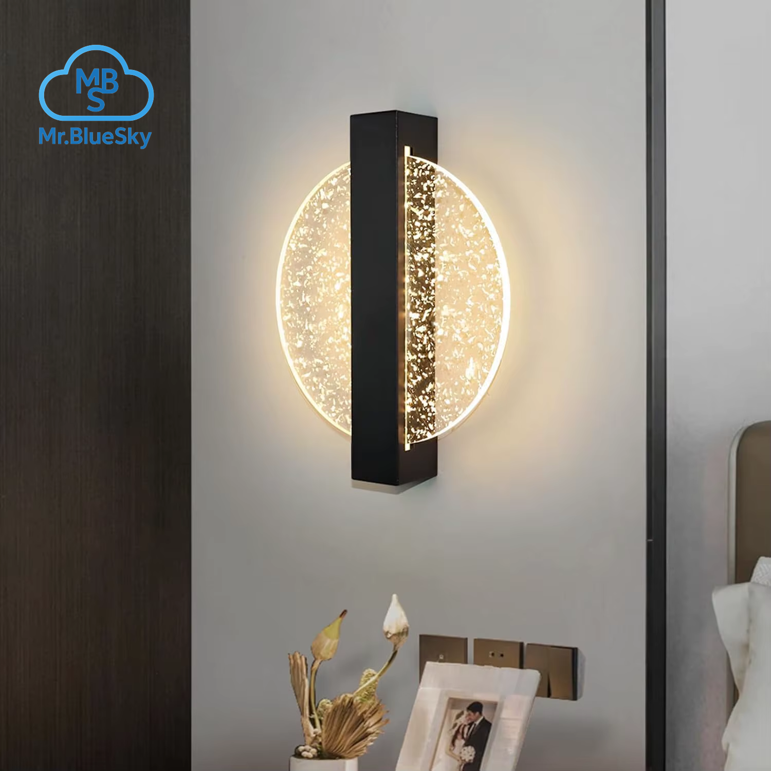 Moderne Led-Wandleuchte Mit Blatt Silber, Rund, Schwarz, Acryl, Warmes Licht 3500 K, Für Schlafzimmer Und Wohnzimmer