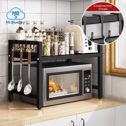 Erweiterbarer Mikrowellen-Regal-Organizer 42–64 cm – Rostfrei & Feuchtigkeitsbeständig für optimale Geschirr-Aufbewahrung