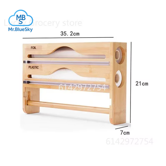 4In1 Bambus Fach Frischhaltefolie Zinnfolie Cutter Box Mit Küchenpapier Wandmontage Papierhandtuch Küchenorganisator Zubehör