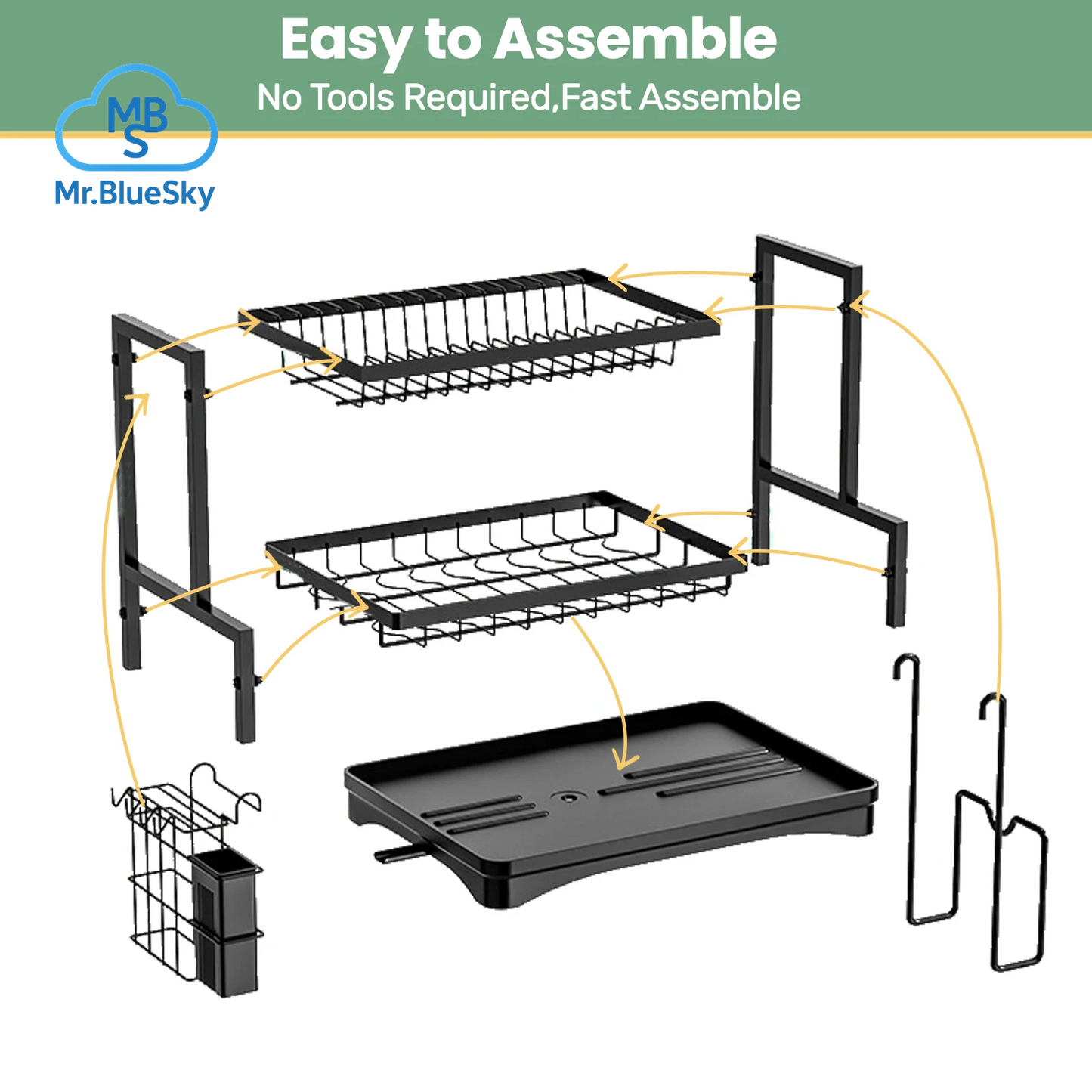Abtropfgestell, 2-Stufiges, Rostfreies Abtropfgestell Mit Abtropfschale Und Utensilienhalter Mit 360 ° Abflussbrett-Set Mit Drehbarem Auslauf