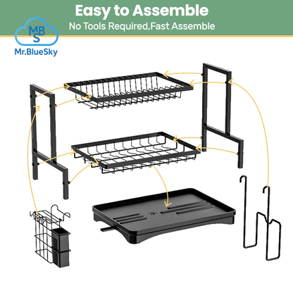 Abtropfgestell, 2-Stufiges, Rostfreies Abtropfgestell Mit Abtropfschale Und Utensilienhalter Mit 360 ° Abflussbrett-Set Mit Drehbarem Auslauf